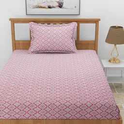 BREVARD Pink & Grey Printed Cotton 210 TC Single Bedsheet With 1 Pillow Cover image 3