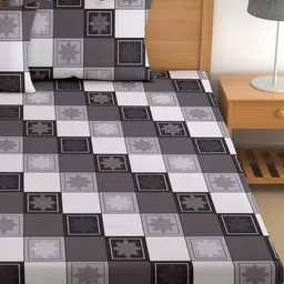 CHHAVI INDIA Grey & White Geometric 210 TC King Bedsheet with 2 Pillow Covers image 3