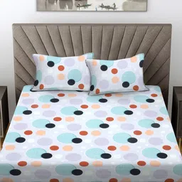 FABINALIV White & Purple Geometric Printed 300 TC King Bedsheet With 2 Pillow Covers image 4