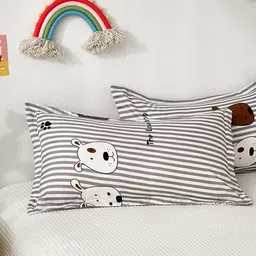 JC HOME Grey & White Printed 150 TC Fitted King Bedsheet & 2 Pillow Covers image 3