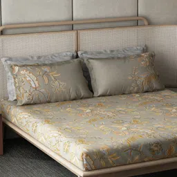 DDecor Live Beautiful Beige & Orange 140 TC Cotton King Bedsheet With 4 Pillow Covers image 4