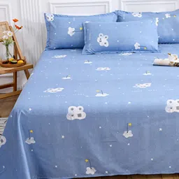 JC HOME Blue & White Graphic 140 TC Queen Bedsheet with 2 Pillow Covers image 5