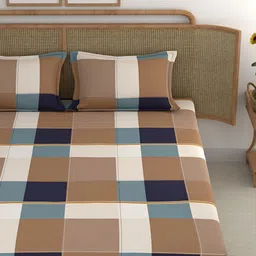 CHHAVI INDIA Brown & Off White Geometric Printed 210 TC King Bedsheet with 2 Pillow Covers image 4