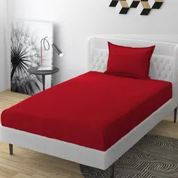 BELVOSTUM Red Striped 220 TC Single Bedsheet & Pillow Cover image 5