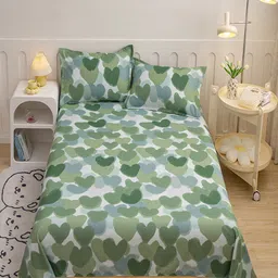 JC HOME Green & White Graphic 140 TC Queen Bedsheet With 2 Pillow Covers image 5