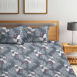 FABINALIV Grey & White Printed 300 TC Fitted King Bedsheet with 2 Pillow Covers image 3