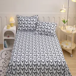 JC HOME White & Grey Conversational 140 TC Queen Bedsheet With 2 Pillow Covers image 5