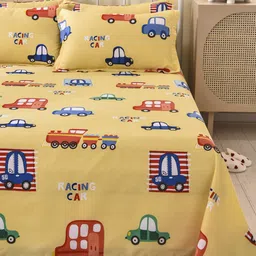 JC HOME Mustard & Red Printed 200 TC Pure Cotton King Bedsheet with 4 Pillow Covers image 4