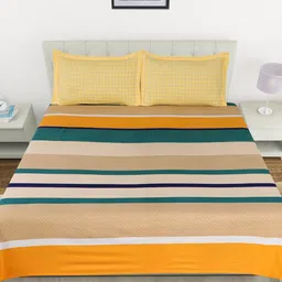Nendle Yellow & Blue 210 TC Cotton Queen Bedsheet With 2 Pillow Covers image 5