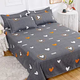 JC HOME Black & White Conversational 140 TC King Bedsheet With 2 Pillow Covers image 3