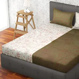 RRC Brown & Cream Floral 160 TC Cotton King Bedsheet with 2 Pillow Covers image 4