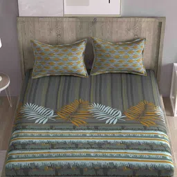 Spangle Grey & Blue Ethnic Motifs 260 TC Cotton King Bedsheet with 2 Pillow Covers image 2