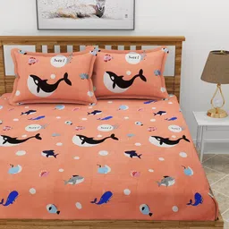 MORADO Pink & Black Printed 210 TC Queen Fitted Bedsheet with 2 Pillow Covers image 3