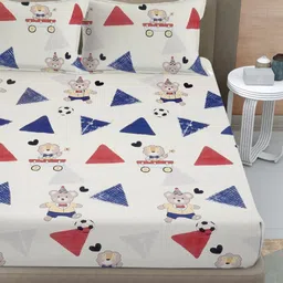 FABINALIV Cream & Red Cartoon Characters 300 TC King Bedsheet with 2 Pillow Covers image 2