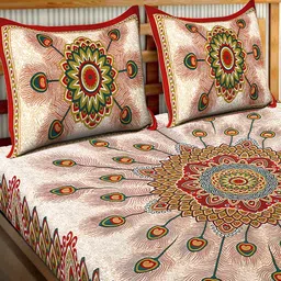 UNIQCHOICE Red & Blue Printed Cotton 120 TC Queen Bedsheet With 2 Pillow Covers image 3