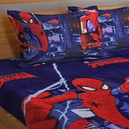 FABINALIV Blue & Red Cartoon Characters 300 TC Fitted King Bedsheet With 2 Pillow Covers image 5