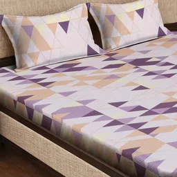 KLOTTHE Grey & Purple Geometric Cotton 400 TC King Fitted Bedsheet With 2 Pillow Covers image 5