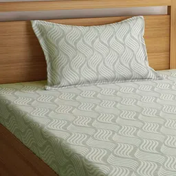 KLOTTHE Grey Printed 300 TC Fitted Single Bedsheet With 1 Pillow Cover image 2