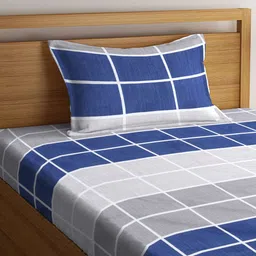Arrabi Blue & Grey Geometric 300 TC Single Bedsheet with 1 Pillow Cover image 3