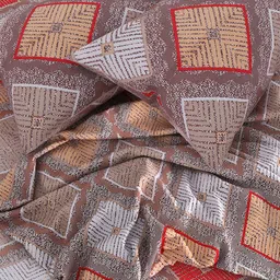 ROMEE Beige & Red 144 TC Microfiber Queen Geometric Printed Bedsheet with 2 Pillow Covers image 2