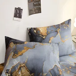 JC HOME Grey & Black Printed Fitted 140 TC Queen Bedsheet With 2 Pillow Covers image 5