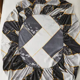 JC HOME Grey & Black Geometric 150 TC Fitted King Bedsheet With 2 Pillow Covers image 5