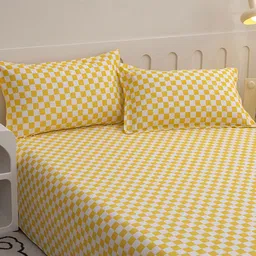 JC HOME Yellow & White Geometric 140 TC Queen Bedsheet with 2 Pillow Covers image 4