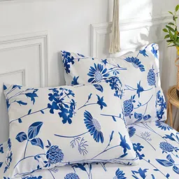 JC HOME White Floral Printed 140 TC Queen Fitted Bedsheet with 2 Pillow Covers image 4