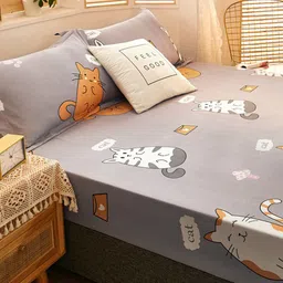 JC HOME Grey & Orange Graphic Printed 160 TC Fitted King Bedsheet & 2 Pillow Covers image 2