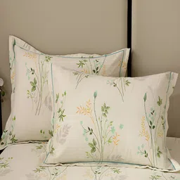 JC HOME Cream & Green Floral Cotton 220 TC King Bedsheet with 2 Pillow Covers image 5