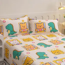 JC HOME Green & Orange Graphic Printed 140 TC King Bedsheet & 2 Pillow Covers image 3