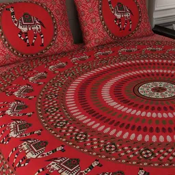 JAIPUR FABRIC Red & Black Ethnic Motifs 180 TC Queen Bedsheet with 2 Pillow Covers image 4