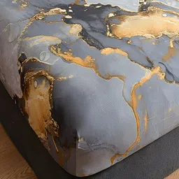 JC HOME Grey & Black Printed Fitted 140 TC Queen Bedsheet With 2 Pillow Covers image 2