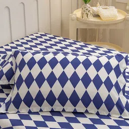 JC HOME Blue & White Geometric 140 TC King Bedsheet With 2 Pillow Covers image 5
