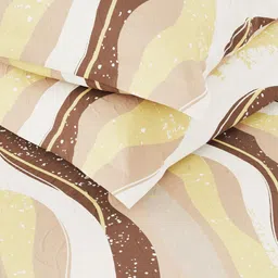 BIANCA Platium Brown & Yellow Printed Pure Cotton 144 TC Queen Bedsheet & 2 Pillow Covers image 2