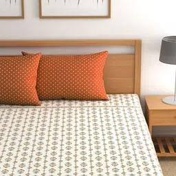 CHHAVI INDIA Pink & White Printed 210 TC 2 Queen Bedsheets with 4 Pillow Covers image 4