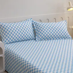 JC HOME Blue & White Geometric 140 TC Single Bedsheet with 1 Pillow Cover image 2
