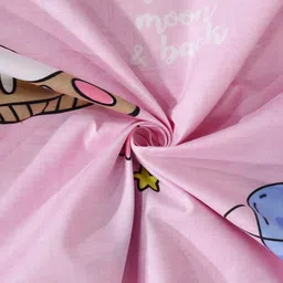 FABINALIV Pink & Blue Cartoon Characters 300 TC Fitted King Bedsheet With 2 Pillow Covers image 5