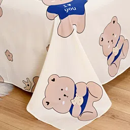 JC HOME Cream-Coloured & Blue Graphic 140 TC King Bedsheet with 2 Pillow Covers image 5