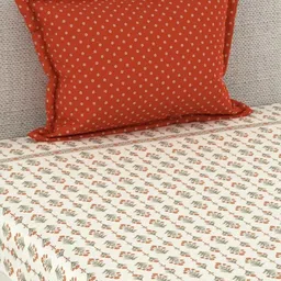 CHHAVI INDIA Brown & Off White Floral 210 TC 2 Single Bedsheet with 2 Pillow Covers image 4