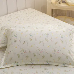 JC HOME Beige & Yellow Floral 140 TC King Bedsheet With 2 Pillow Covers image 2