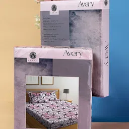 Arrabi Bookfold Pink & Black Geometric Printed 300 TC King Bedsheet & Pillow Covers image 2