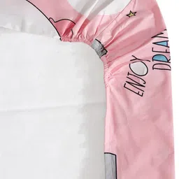Home Sizzler Pink & White Cartoon Characters Fitted 210 TC King Bedsheet & 2 Pillow Covers image 2