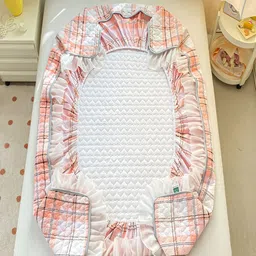 JC HOME Orange & White Geometric 160 TC Fitted King Bedsheet with 2 Pillow Covers image 2