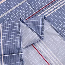 JC HOME Blue & Red Striped 140 TC King Bedsheet with 2 Pillow Covers image 2