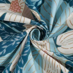 Sangria Blue & White Floral-Printed 160TC Queen Bedsheet & Pillow Cover image 3