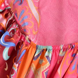 JC HOME Pink & Blue Ethnic Motifs 140 TC Fitted King Bedsheet with 2 Pillow Covers image 2