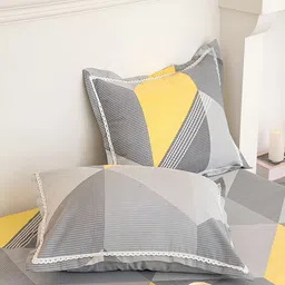 JC HOME Grey & Yellow Geometric 160 TC King Bedsheet with 2 Pillow Covers image 5