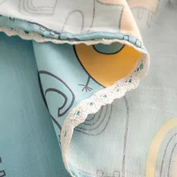 JC HOME Blue & Yellow Typography 160 TC King Bedsheet with 2 Pillow Covers image 3