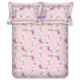 BOMBAY DYEING Peach & Grey Floral 144 TC Cotton Fitted Queen Bedsheet with 2 Pillow Covers image 5